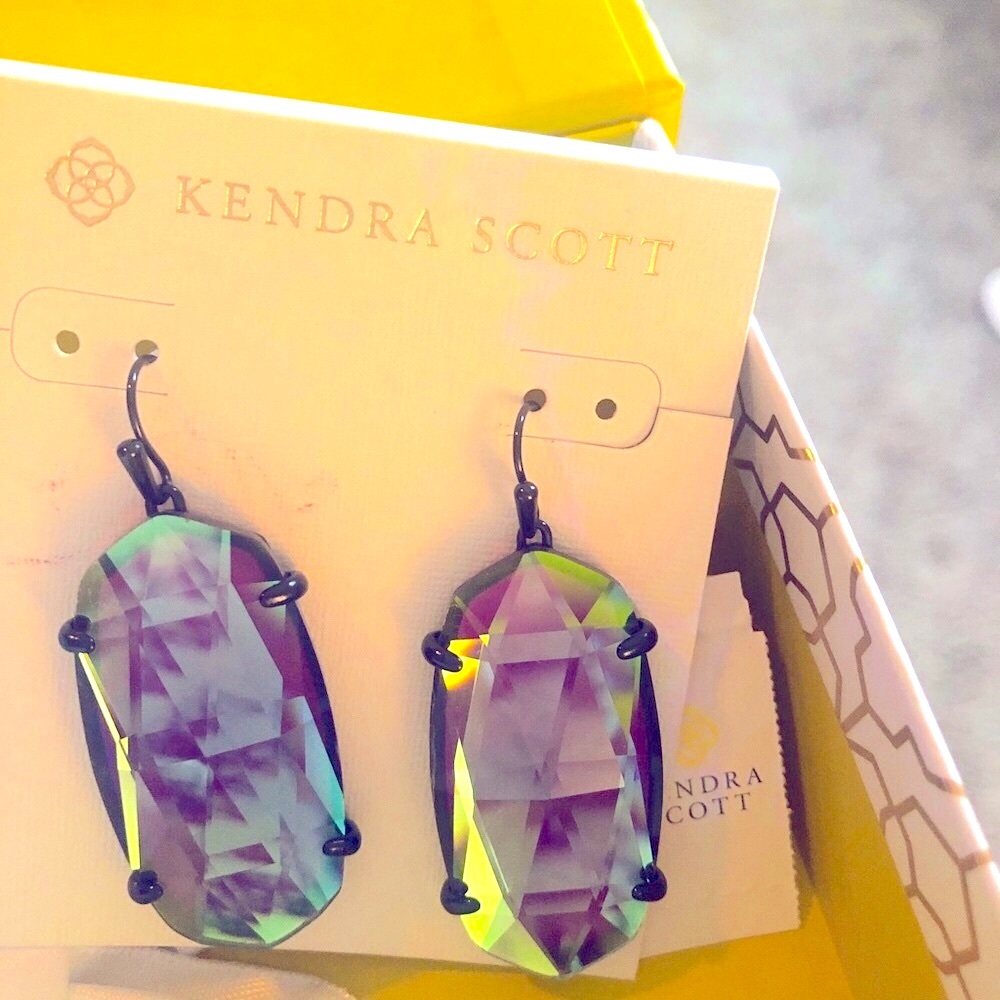 NWT RARE & Retired Kendra Scott Esme Earrings Navy Gunmetal & Indigo Dichroic! - Picture 16 of 16